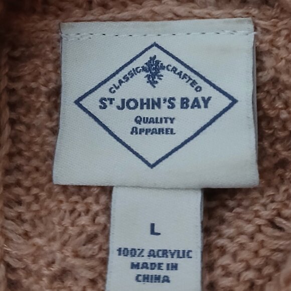 St Johns Bay Tunic Sweater Size L Pink Cable Knit Cowl Neck Long - Picture 8 of 9